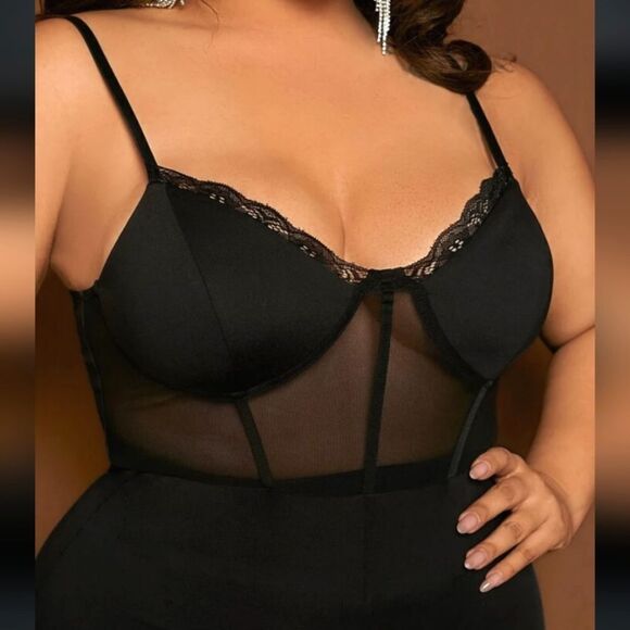 Sexy Plus Contrast Mesh Bustier Cami Unitard Jumpsuit sz 4x - Picture 10 of 12